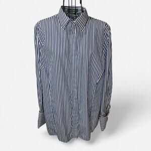 Ralph Lauren Blue White Striped French Cuff Button Down Shirt 1X 100% Cotton